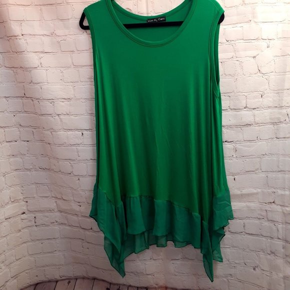 Kim & Cami  Sleeveless Top With Ruffle accents Green XL - Picture 1 of 10